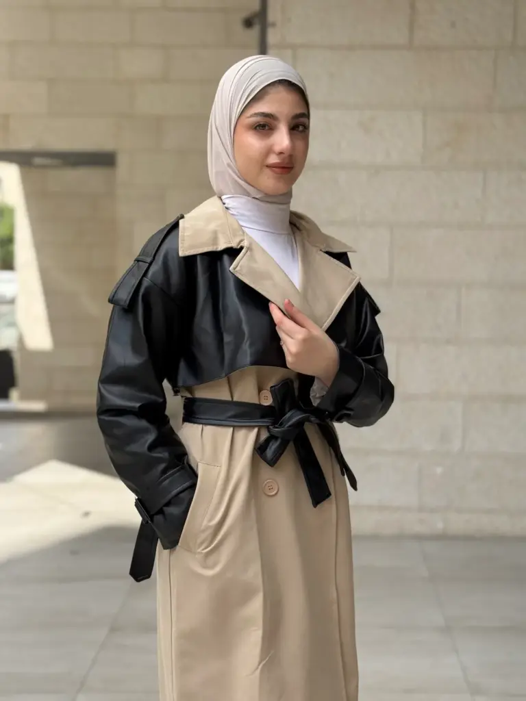 ترانشكوت بيج غامق مع جلد 110سم