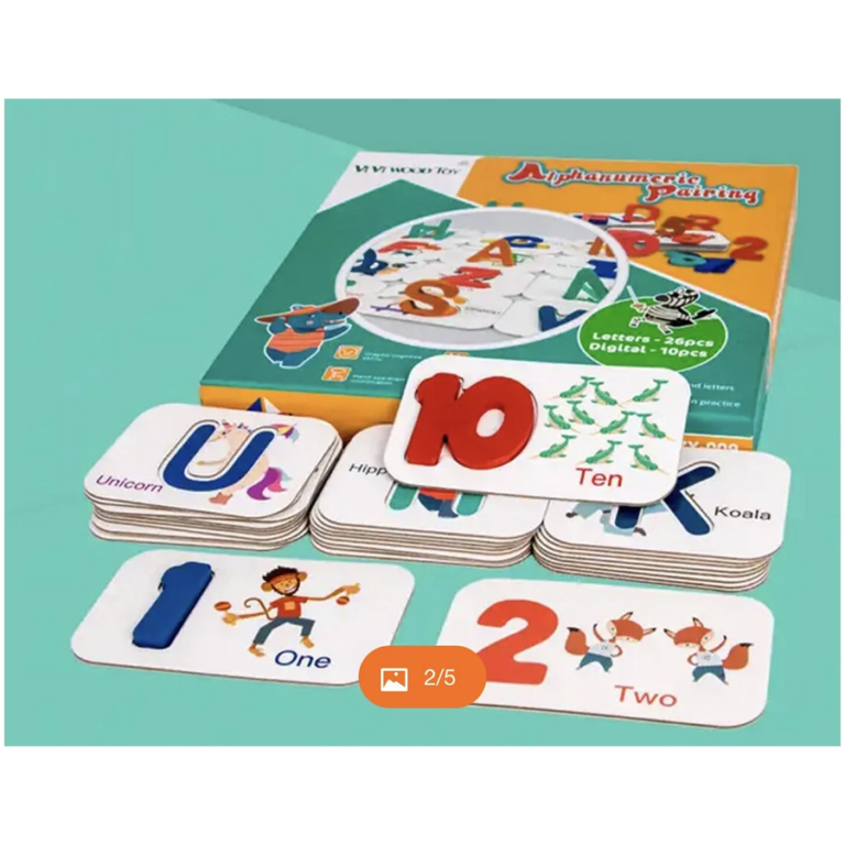Kids Alphabet And Numeric pairing blocks with Cards Game. Best Gift For Children مكعبات مطابقة الحروف الأبجدية والأرقام للأطفال