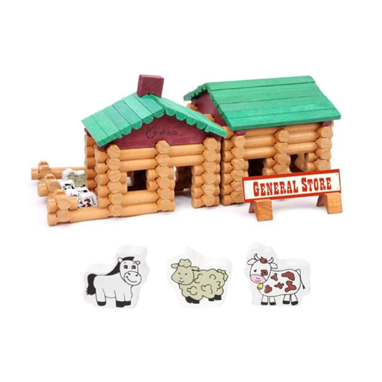 Onshine Farm and Shop Log Set -أونشاين مجموعة مزرعة ومتجر من الخشب