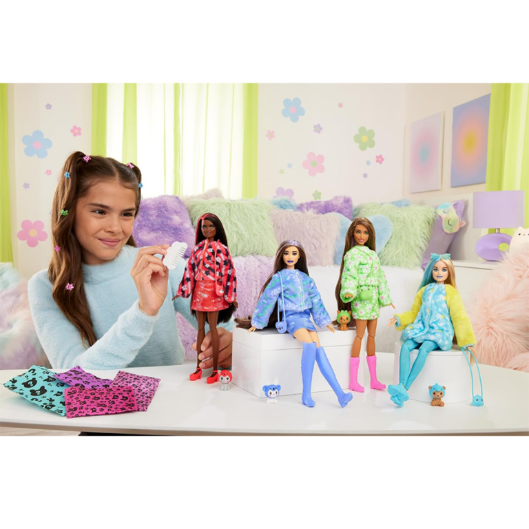 Barbie Cutie Reveal Doll – Puppy as Frog with 10 Surprises & Color Change Features دمية باربي كيوتي ريفيل – جرو بزي ضفدع مع 10 مفاجآت وتغيّر لون