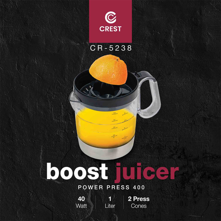 Crest Electric Citrus Juicer 40W – 1L CR-5238 كريست عصارة كهربائية بقدرة 40 واط – 1 لتر