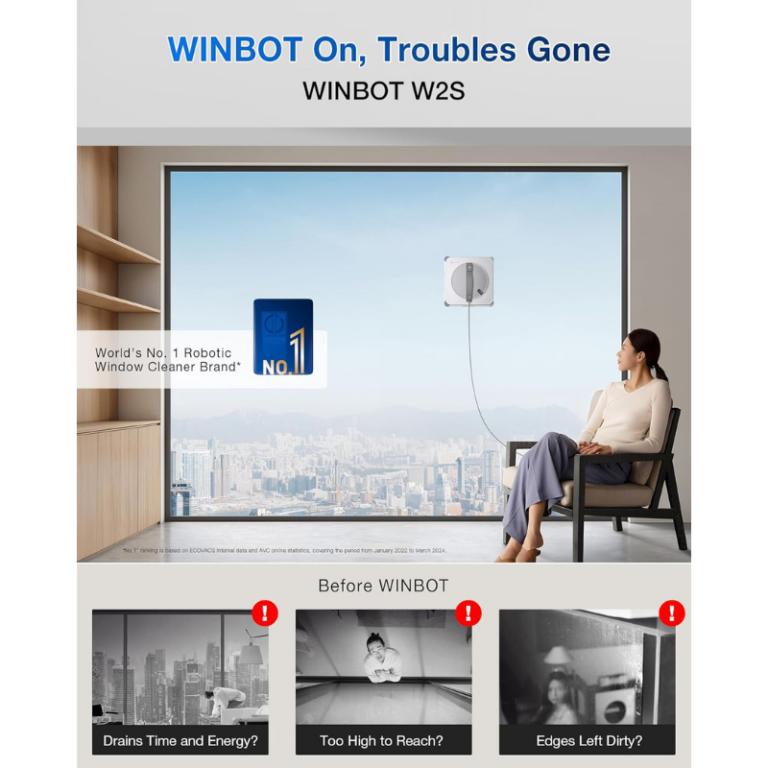 ECOVACS WINBOT W2S OMNI Smart Window Cleaning Robot with Portable Power Station روبوت تنظيف النوافذ الذكي– مع محطة طاقة ذكية وتشغيل لاسلكي