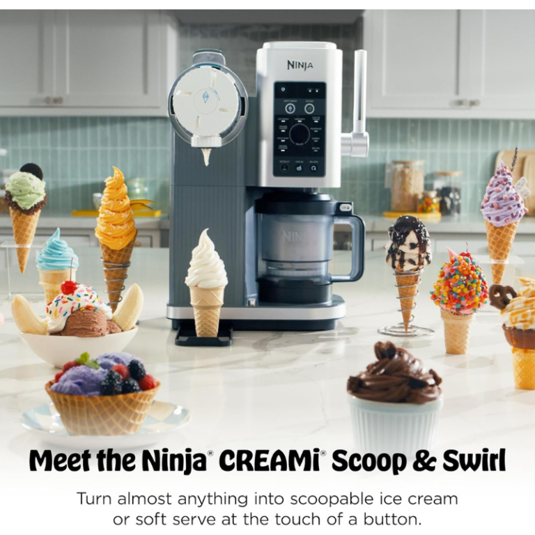 Ninja CREAMi Scoop & Swirl Ice Cream Maker, 13-in-1 Programs (NC701) صانعة الآيس كريم (بوظة) الذكية 2×1 نينجا كريمي سكوب آند سويرل – 13 برنامج