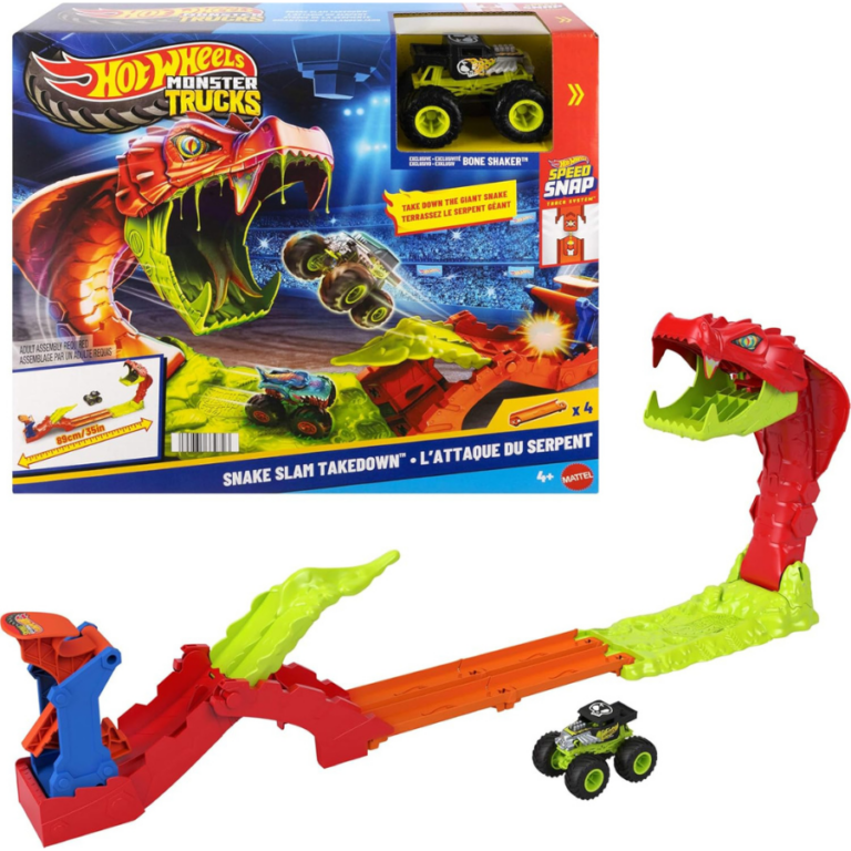 Hot Wheels Monster Trucks Snake Slam Takedown Playset with Exclusive Bone Shaker Monster Truck هوت ويلز مونستر تركس – تحدي إسقاط الأفعى العملاقة