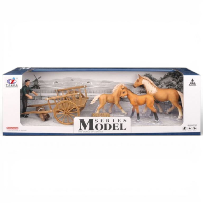 Farm Animals Toy Set AN16مجموعة حيوانات المزرعة للأطفال – حصان وأحصنة صغيرة مع عربة ومزارع