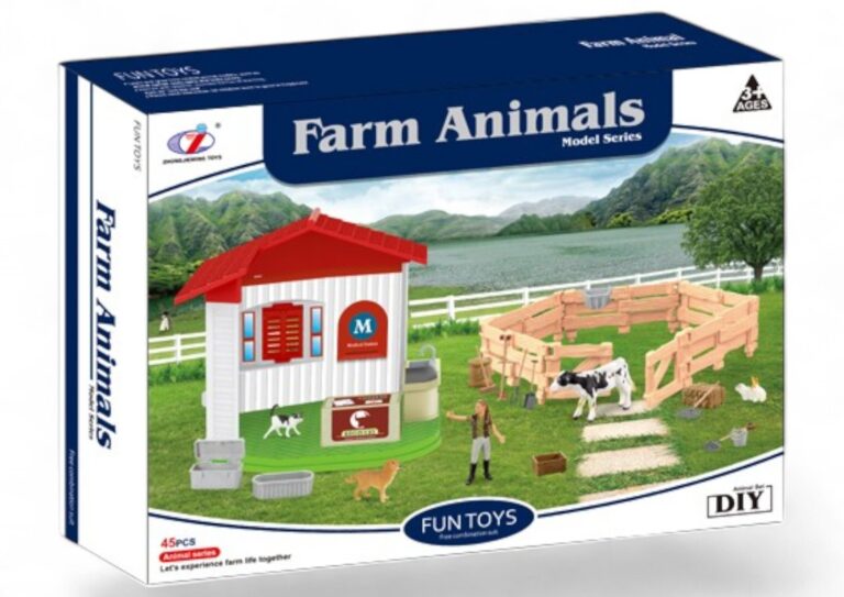 Farm Animals Playset – Farm House, Barn Fence, Cow & Rabbit Toy Set مجموعة مزرعة الحيوانات الكبيرة للأطفال – بيت المزرعة مع حظيرة وبقرة وأرنب