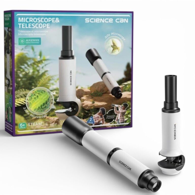 Telescope & Microscope for Kids – Discovery Science Kit تلسكوب وميكروسكوب للأطفال 2 في 1 – مجموعة الاستكشاف العلمية (تكبير 20X و 250X)