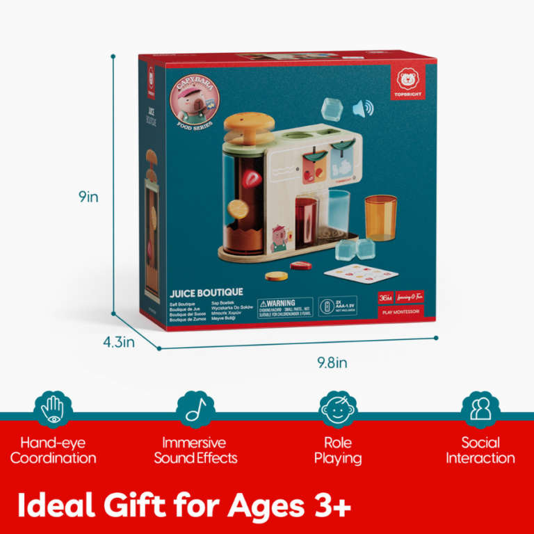 Wooden Juice Dispenser Pretend Play Set for Kids موزع العصير الخشبي للأطفال – لعبة تحضير العصير التفاعلية