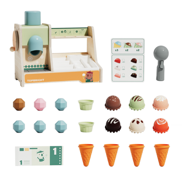 Topbright Ice Cream Boutique Pretend Play Set متجر الآيس كريم الخشبي للأطفال – لعبة مطبخ مونتيسوري