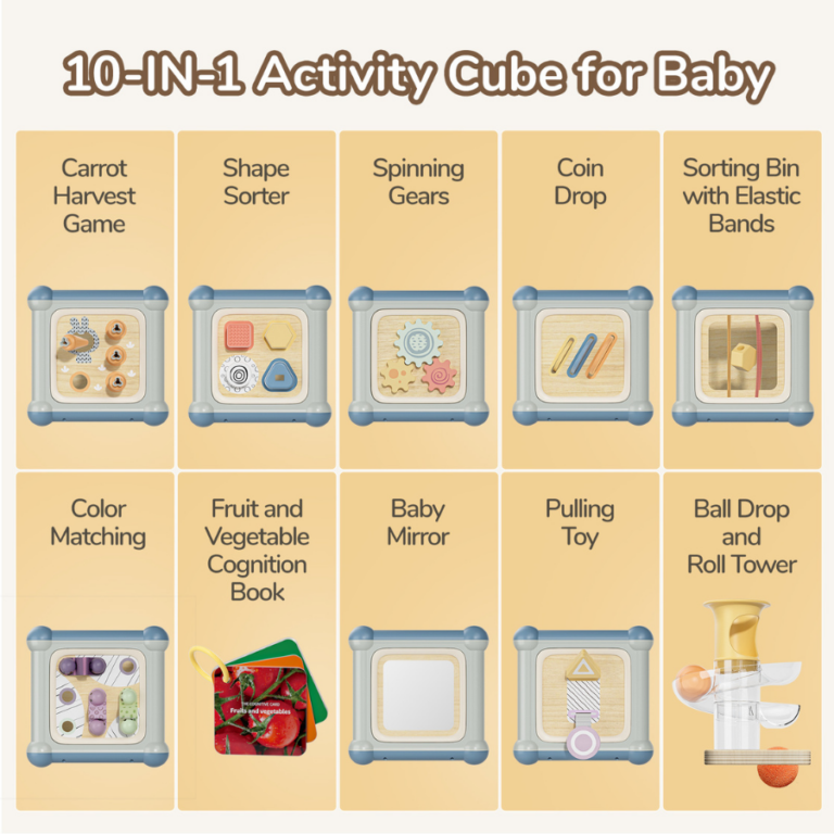 Motoric Master 10-in-1 – Montessori Motor Skills Activity Cube مكعب الأنشطة التعليمية 10 في 1 للأطفال – لعبة مونتيسوري لتنمية المهارات