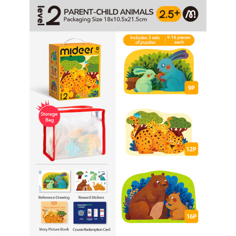 Mideer – Level Up Puzzles – Level 2: Animal Families MD1475 ميدير – ألغاز ارتقِ بمستوى جديد – المستوى الثاني: عائلات الحيوانات