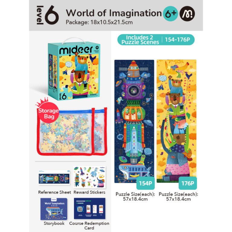 Mideer – Level Up Puzzles – Level 6: World of Imagination MD1489 ميدير – ألغاز ارتقِ بمستوى جديد – المستوى السادس: عالم الخيال بازل عمودي طويل