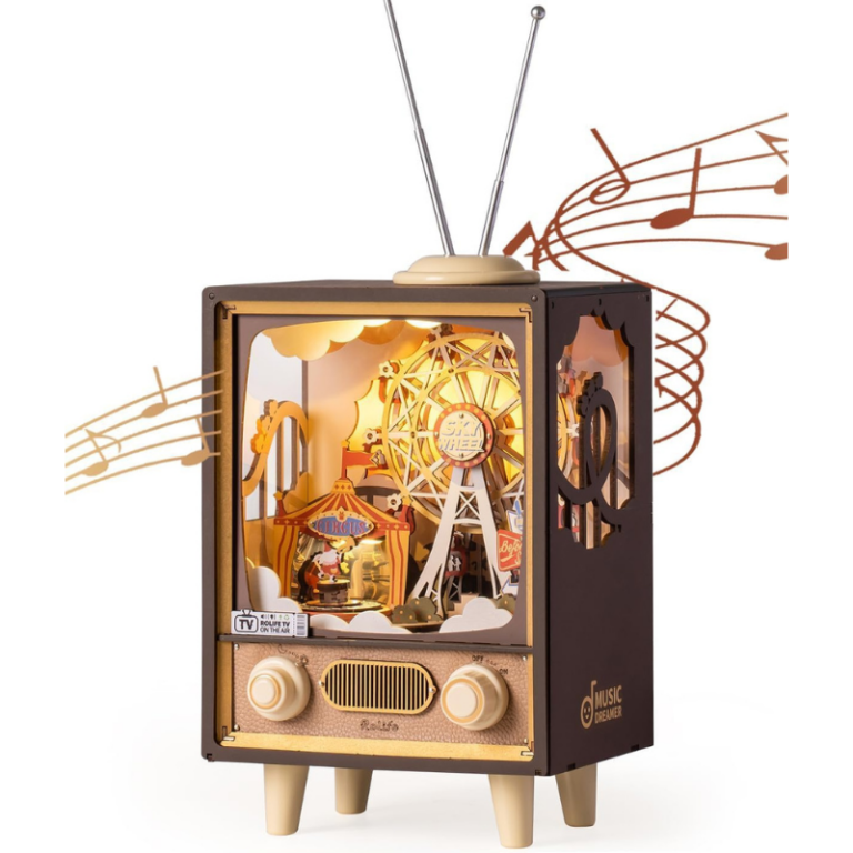 Luxury DIY Wooden Ferris Wheel Music Box – LED Light Model (Rolife Sunset Carnival AMT01) مجسم موسيقي خشبي فاخر – عجلة ملاهي بإضاءة LED (DIY للكبار)