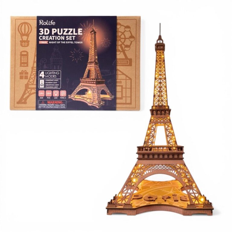 Luxury 3D Wooden Eiffel Tower Puzzle with Lights – Rolife TGL01 مجسم برج إيفل الخشبي ثلاثي الأبعاد بإضاءة