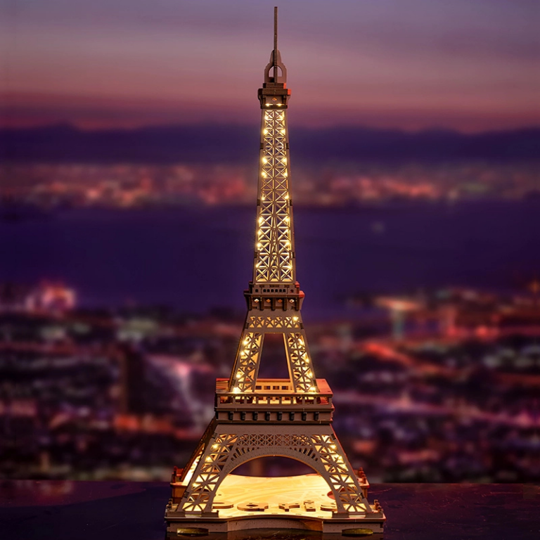 Luxury 3D Wooden Eiffel Tower Puzzle with Lights – Rolife TGL01 مجسم برج إيفل الخشبي ثلاثي الأبعاد بإضاءة