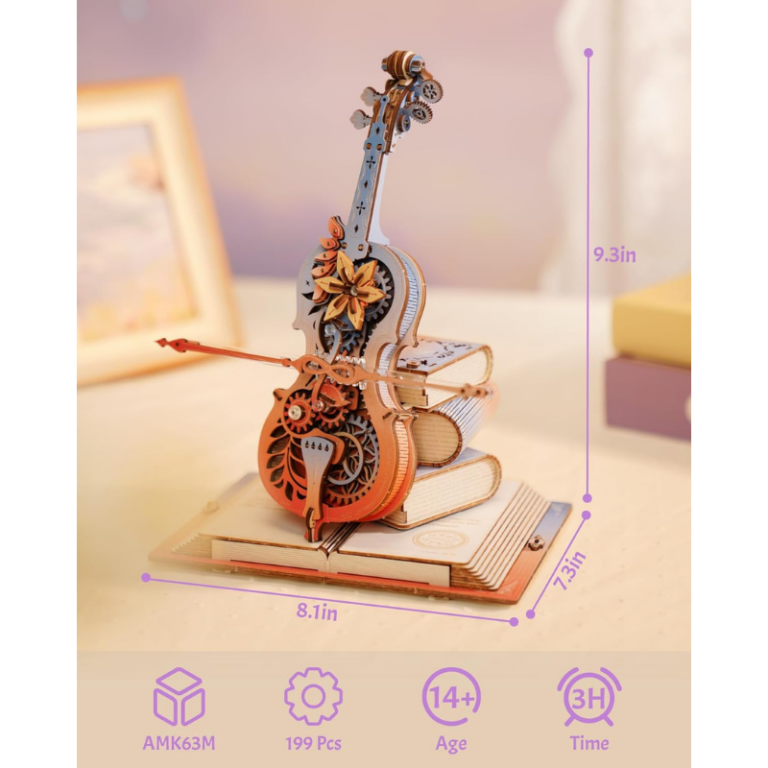 ROKR Magic Cello Mechanical Music Box 3D Wooden Puzzle – Symphony of Gorgeous Dreams مجسم آلة التشيلو الموسيقية الميكانيكية ثلاثي الأبعاد – DIY للكبار