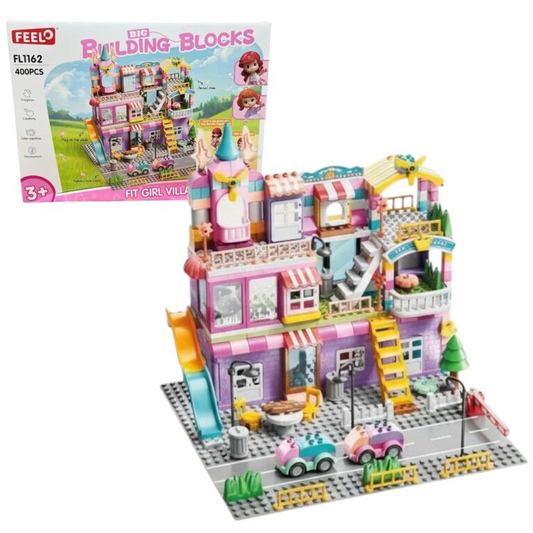 Large Doll House Building Set – 400PCS Dream Villa with Cars & Accessories فيلا الأحلام القابلة للتركيب للأطفال – بيت دمى كبير مع سيارات (400 قطعة)