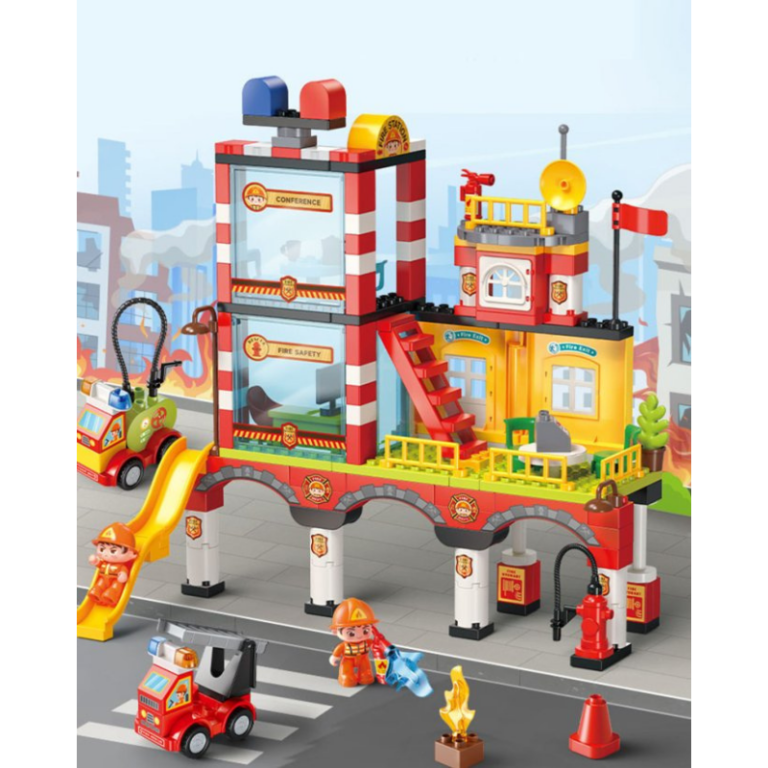 Large Fire Station Building Blocks Set – Rescue Playset with Vehicles (173PCS) محطة الإطفاء الكبيرة القابلة للتركيب – مجموعة إنقاذ مع سيارات وإكسسوارات (173 قطعة)