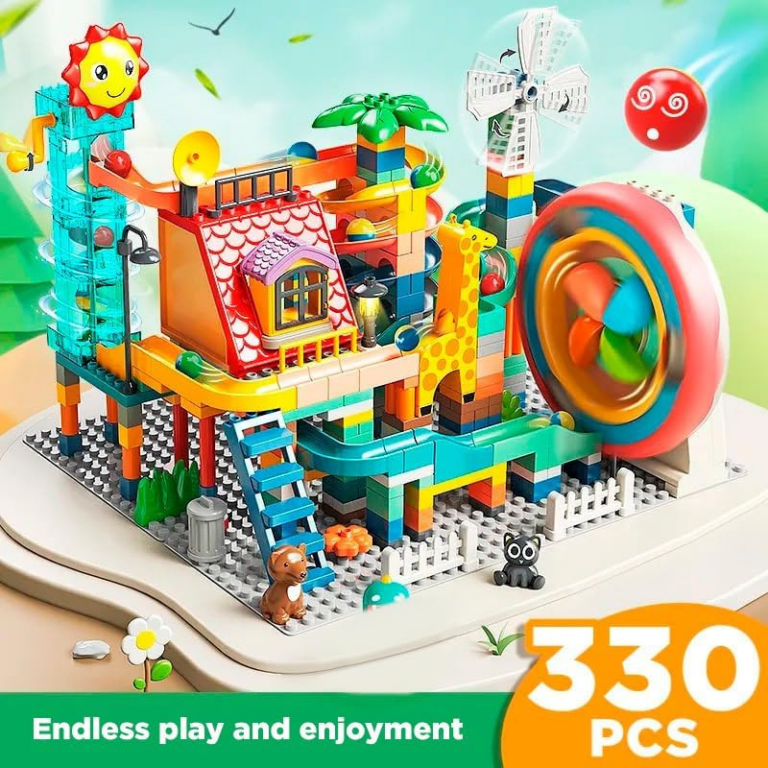 Marble Run Jungle Slide Building Set – Interactive Ball Track (330PCS) مسار الكرات التفاعلي – مغامرة المنزلقات التعليمية (330 قطعة)