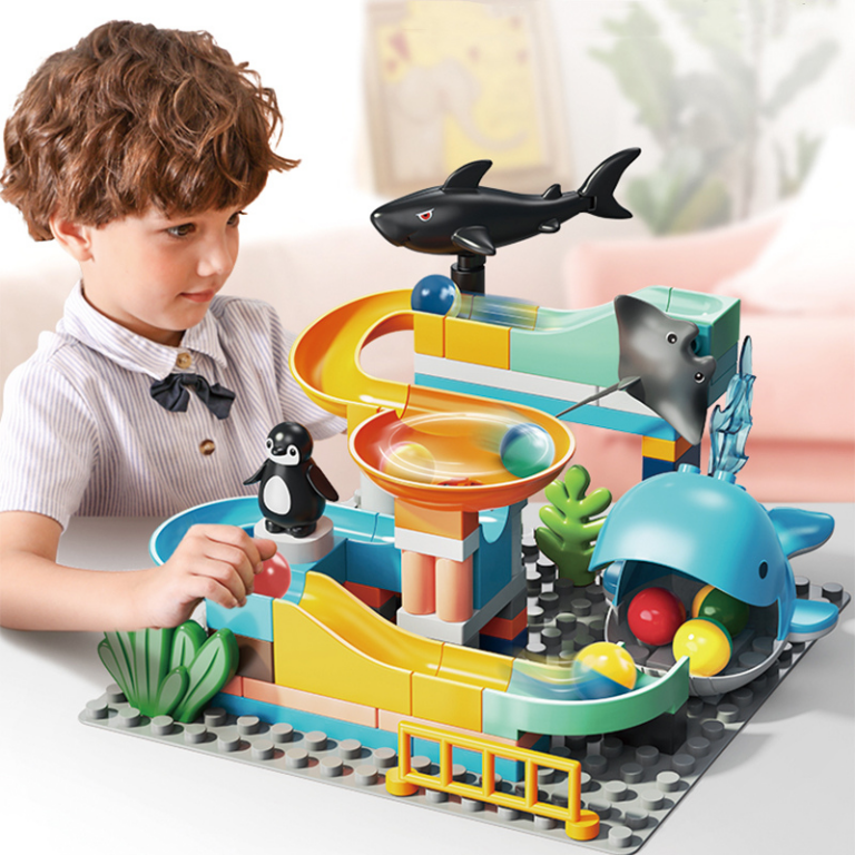 Ocean Slideway Marble Run Building Set – FL1100 مغامرة الانزلاق البحري – لعبة تركيب مسار الكرات (عالم المحيط)