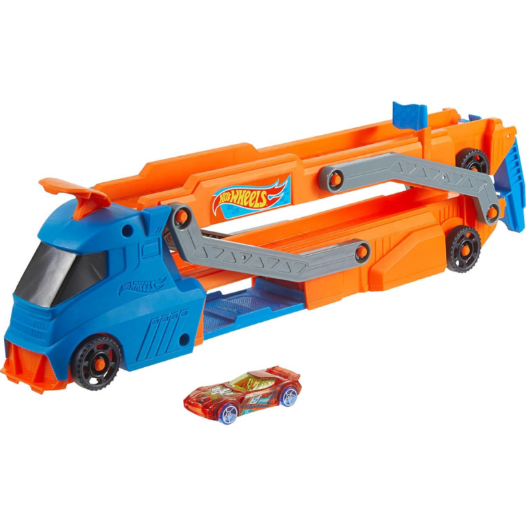 Hot Wheels Speed Track Transporter Hauler & Raceway Playset هوت ويلز ناقلة السيارات السريعة مع مسار سباق قابل للتحول