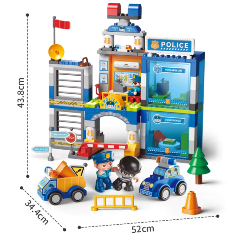 Large Police Station Building Blocks Set – Rescue Playset with Vehicles (175PCS) مركز الشرطة الكبير القابل للتركيب – مجموعة إنقاذ وشرطة مع سيارات وإكسسوارات