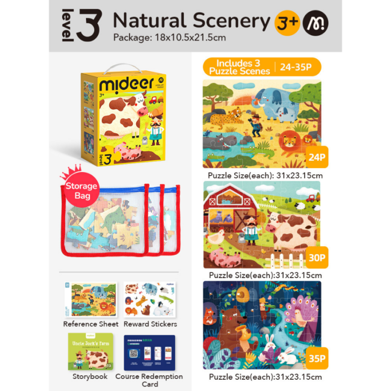 Mideer 3-in-1 Level Up Puzzle Natural Scenery – Level 3 MD1480 ميدير – ألغاز ارتقِ بمستوى جديد – المستوى الثالث: المناظر الطبيعية