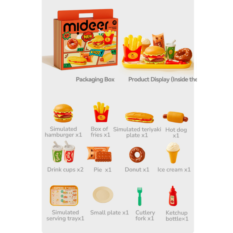 Mideer Play Burger Combo – Pretend Fast Food Set MD1695 ميدير – مجموعة مطعم البرغر للعب التخيلي