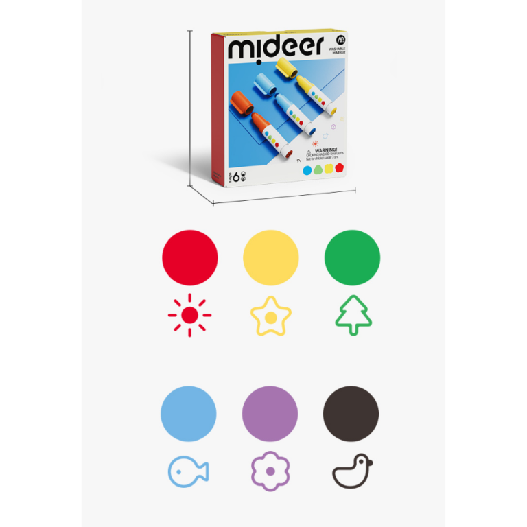 Mideer Double-Sided Washable Markers – 6 Colors MD3385 ميدير – أقلام تلوين قابلة للغسل برأسين – 6 ألوان