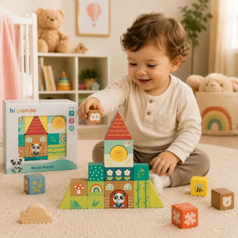 TOOKY TOY Wooden House Building Block Puzzle – HP086 لعبة بناء المنزل الخشبية التعليمية