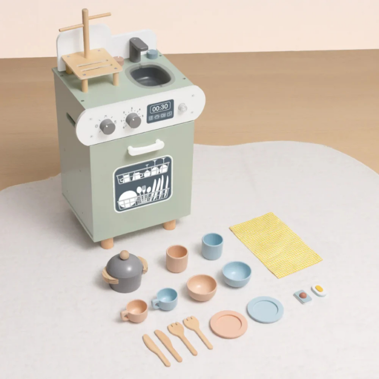 TOOKY TOY Wooden Dishwasher Pretend Play Set – 20pc – TP540 غسالة الصحون الخشبية للعب التخيلي