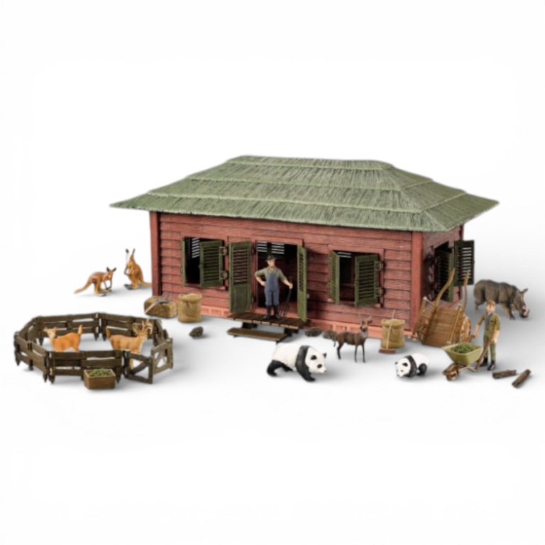 Wild Animal House Playset with Fence & Animals – Safari Animal Set (A / B / C / D) AN21بيت الحيوانات البرية مع حظيرة – مجموعة حيوانات الغابة للأطفال