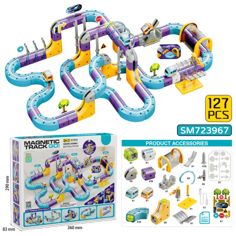 Magnetic Track Go STEM Train Set – Multiple Sizes مسار القطار المغناطيسي الذكي – لعبة STEM ثلاثية الأبعاد 114 قطعة127 قطعة