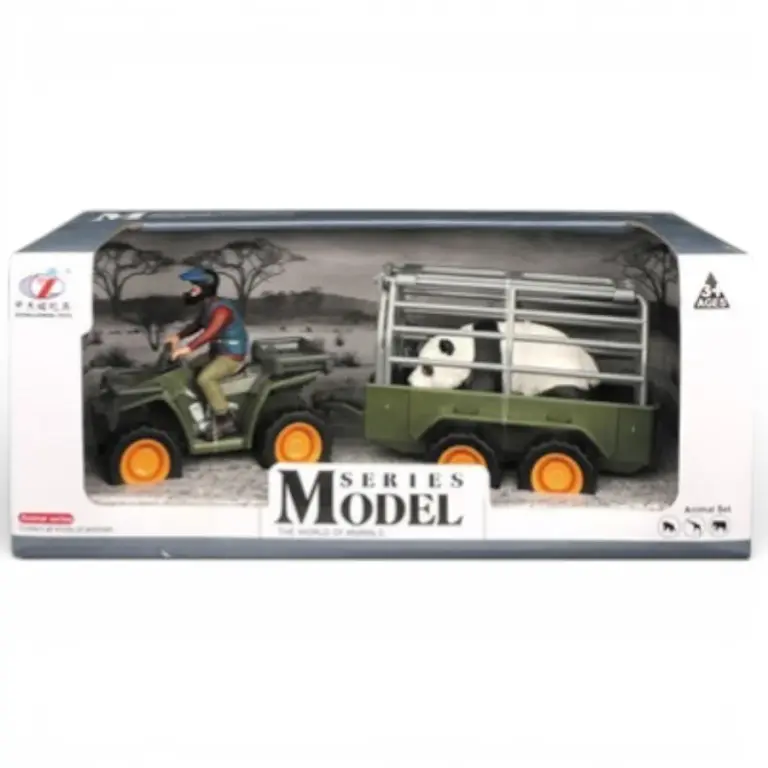 Farm ATV Vehicle with Panda Transport Trailer and Driver Toy Set AN17 سيارة مزرعة مع مقطورة نقل باندا – لعبة مركبة مزارع للأطفال