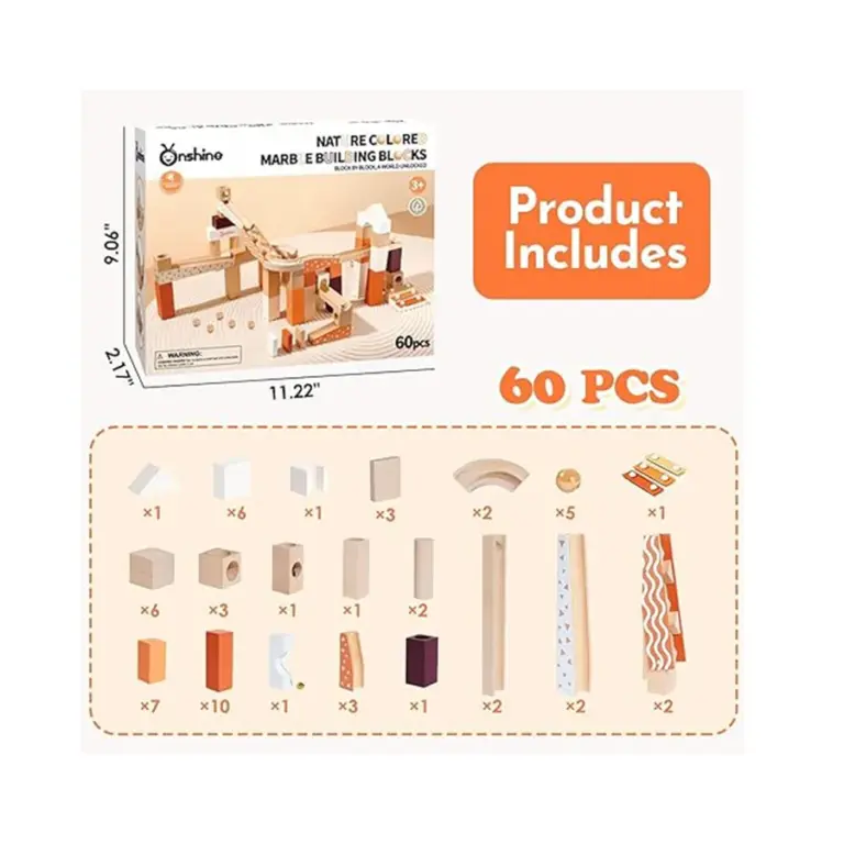 Onshine Nature Colored Marble Building Blocks -أونشاين مكعبات بناء بمسارات كرات