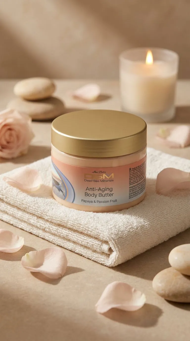 زبدة الجسم لمحاربة الشيخوخة (Anti-Aging Body Butter) من مجموعة DSM، برائحة البابايا والباشن فروت