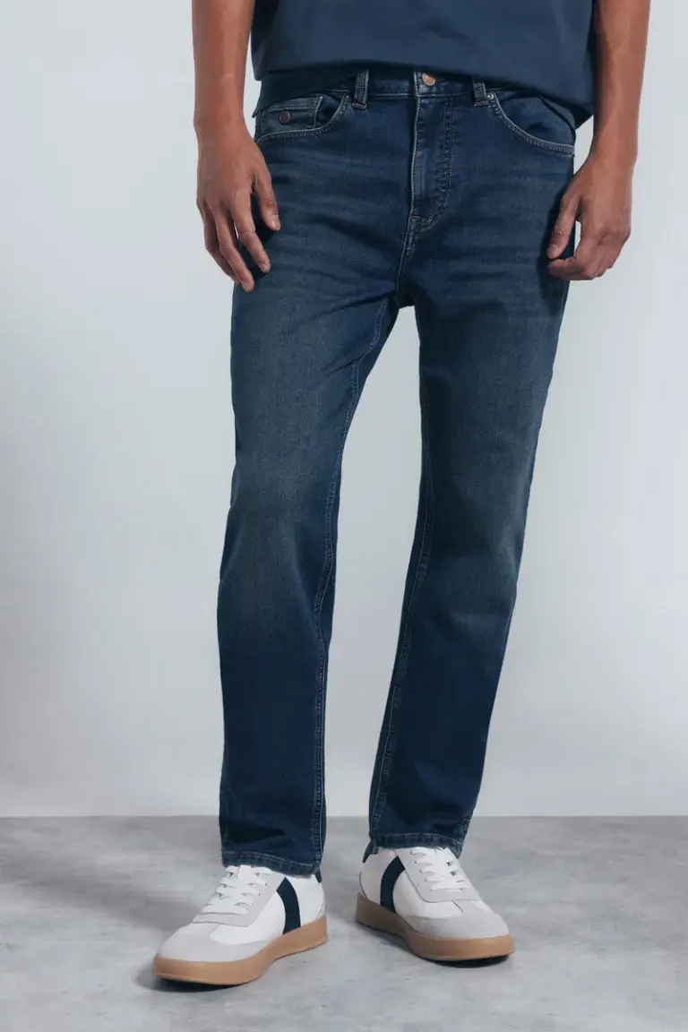 Slim fit overdyed denim knit jeans