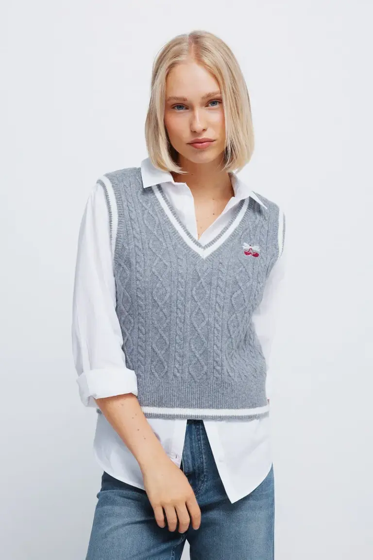 Cherry embroidered knit vest