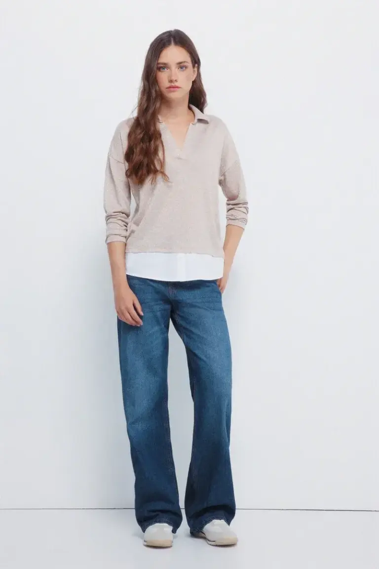 Polo shirt with cut-out knit