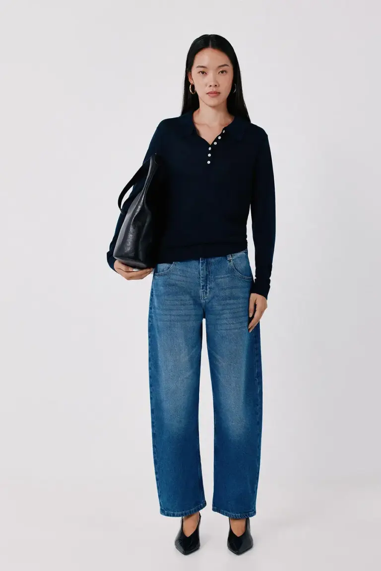 Fine knit polo shirt