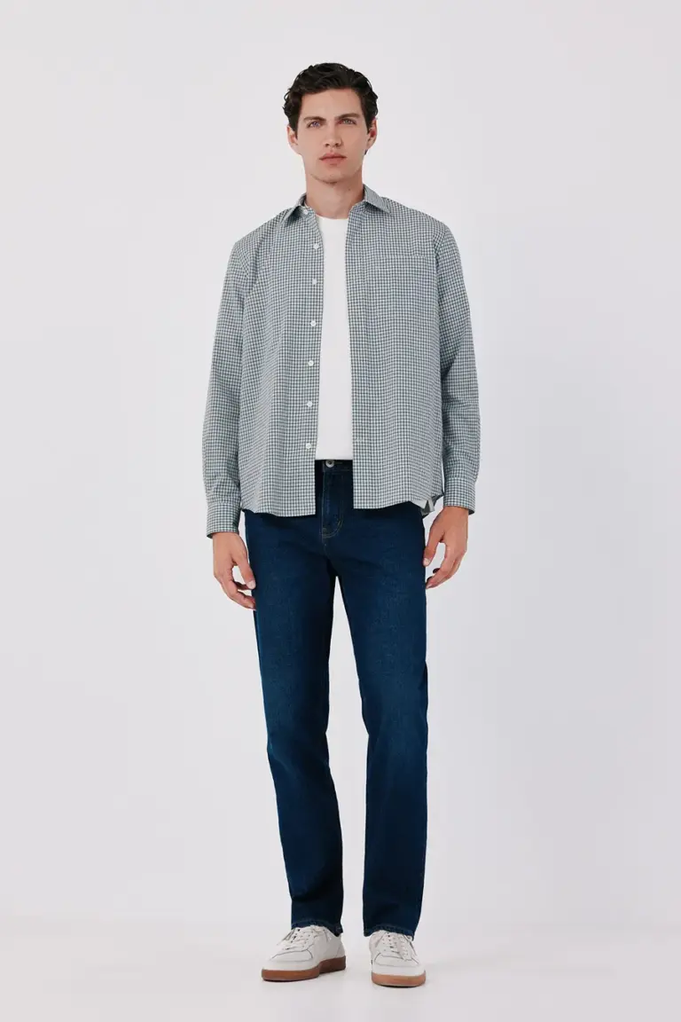 Cotton poplin checked shirt