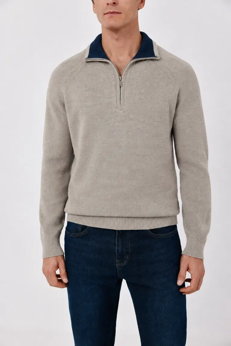 SAIL CLUB Contrast-Collar Half-Zip Wool Blend Sweater