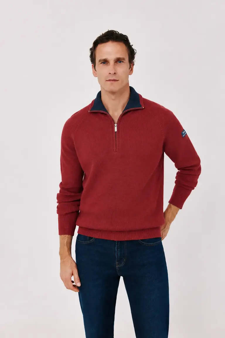 SAIL CLUB Contrast-Collar Half-Zip Wool Blend Sweater