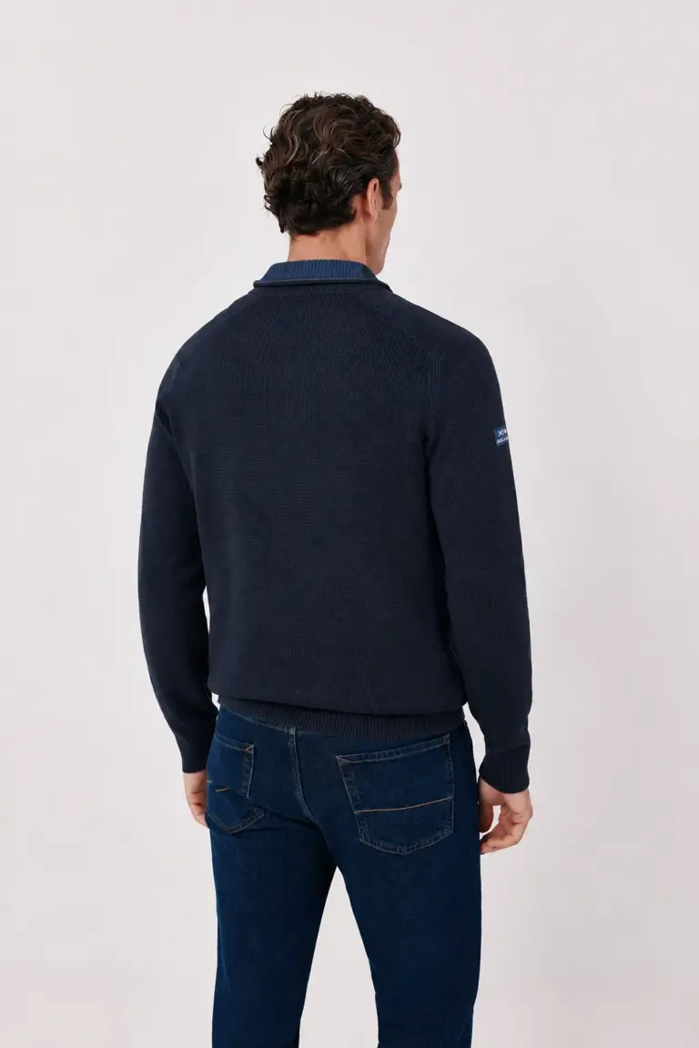 SAIL CLUB Contrast-Collar Half-Zip Wool Blend Sweater