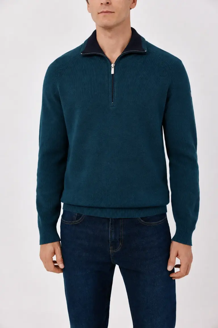 SAIL CLUB Contrast-Collar Half-Zip Wool Blend Sweater